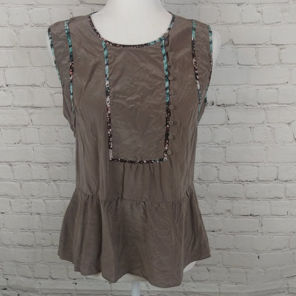 BCBGMaxazria Gray Peplum Sleeveless Silk Top XS